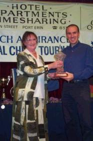 Alan Ormsby receives the Maggs Trophy from Mrs Jean Maggs