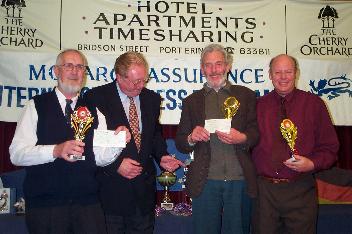 Dr John Bethel presents the Team Prize to Richard Sargent, John Blindell and Brian Keig